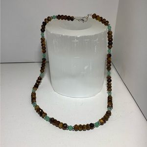 Gemstone necklace for men tigers eye aventurine hematite necklace handmade 18”